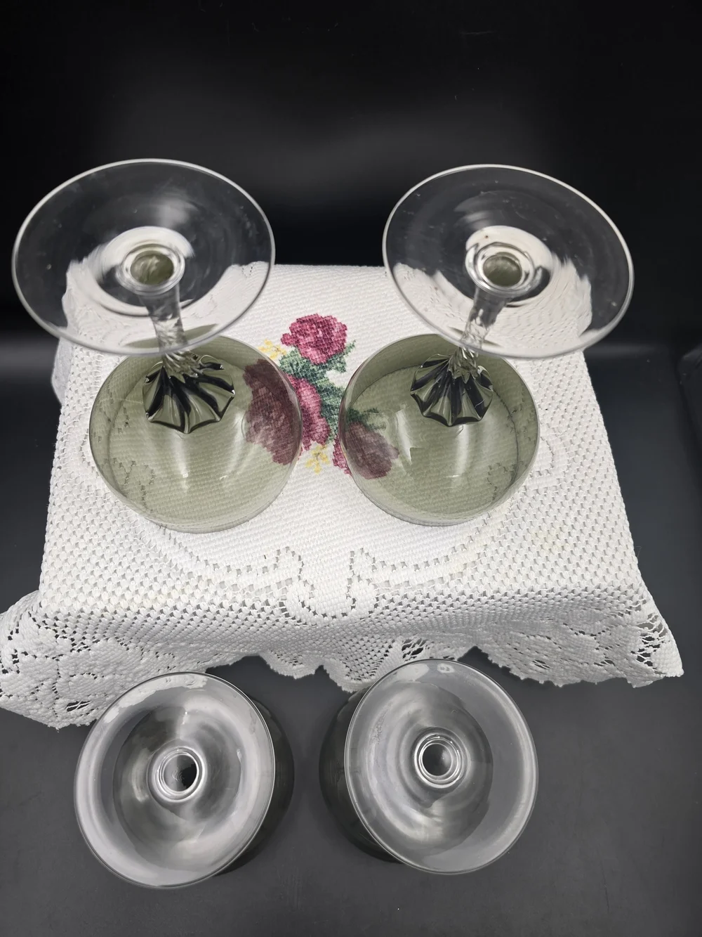 Smoked Grey Coupe Glasses with Twisted Stem - Set of 4